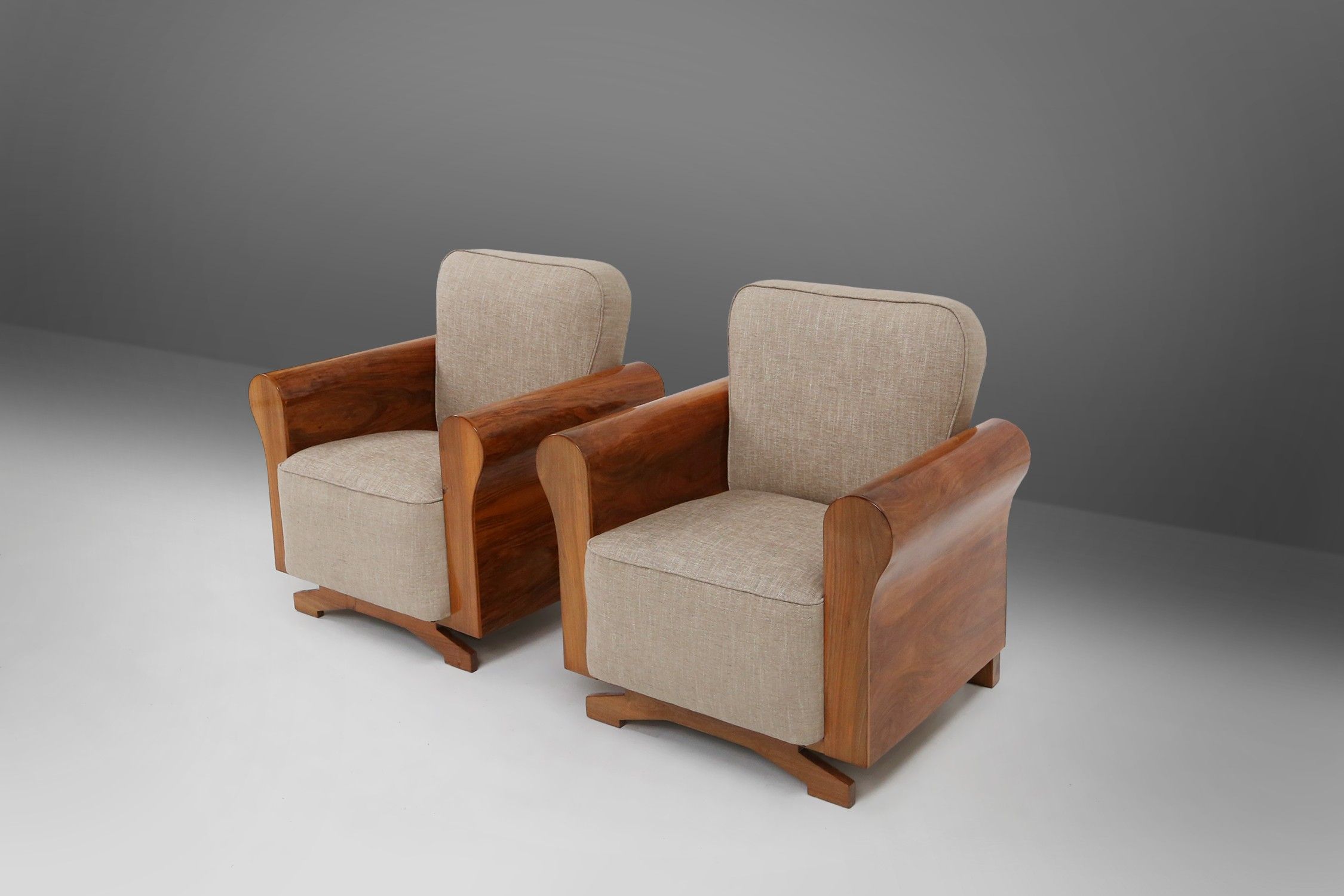 Set of 2 Art Deco Armchairs in Walnut Veneer, France 1930sthumbnail
